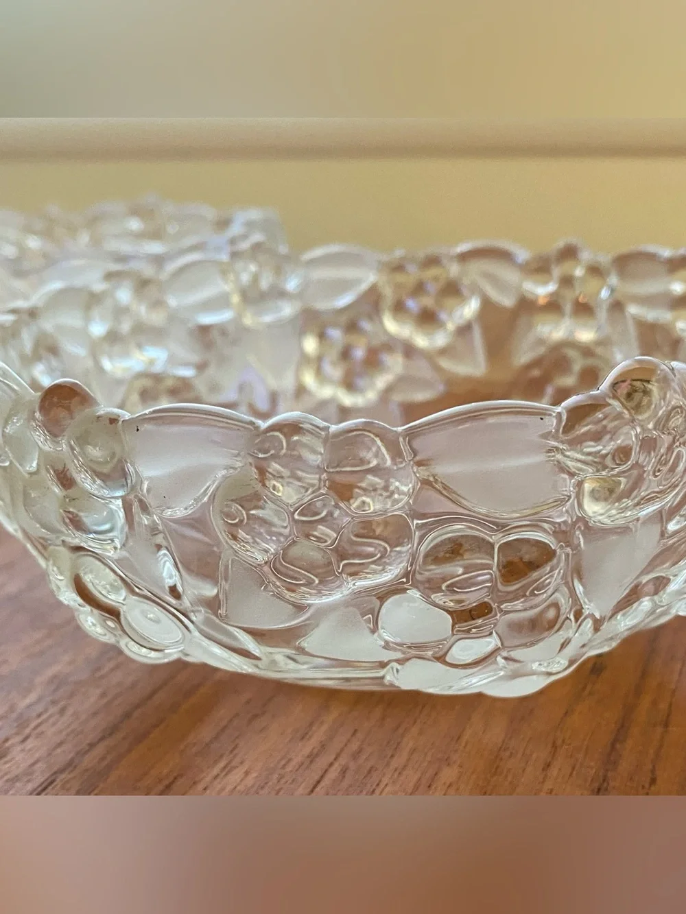 Vintage Pair of Puffy Flower and Leaves Glass Bowls